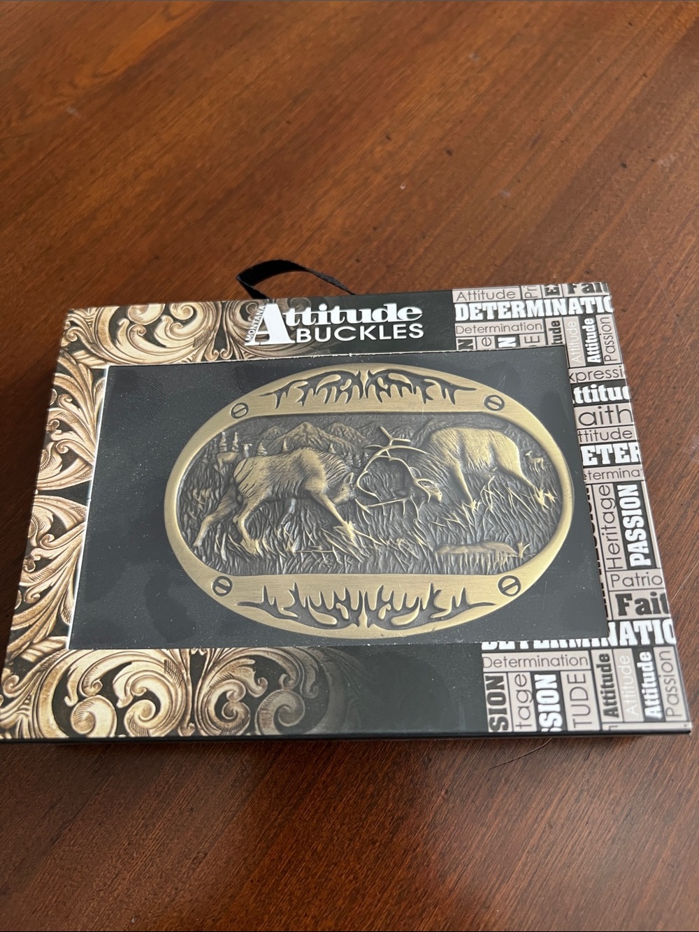 Montana Silversmiths Antique Brass Elk Relief Belt Buckle